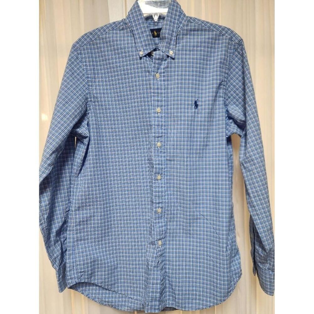 Ralph-lauren Men's Blue and White Shirt Medium Preppy Minimalist